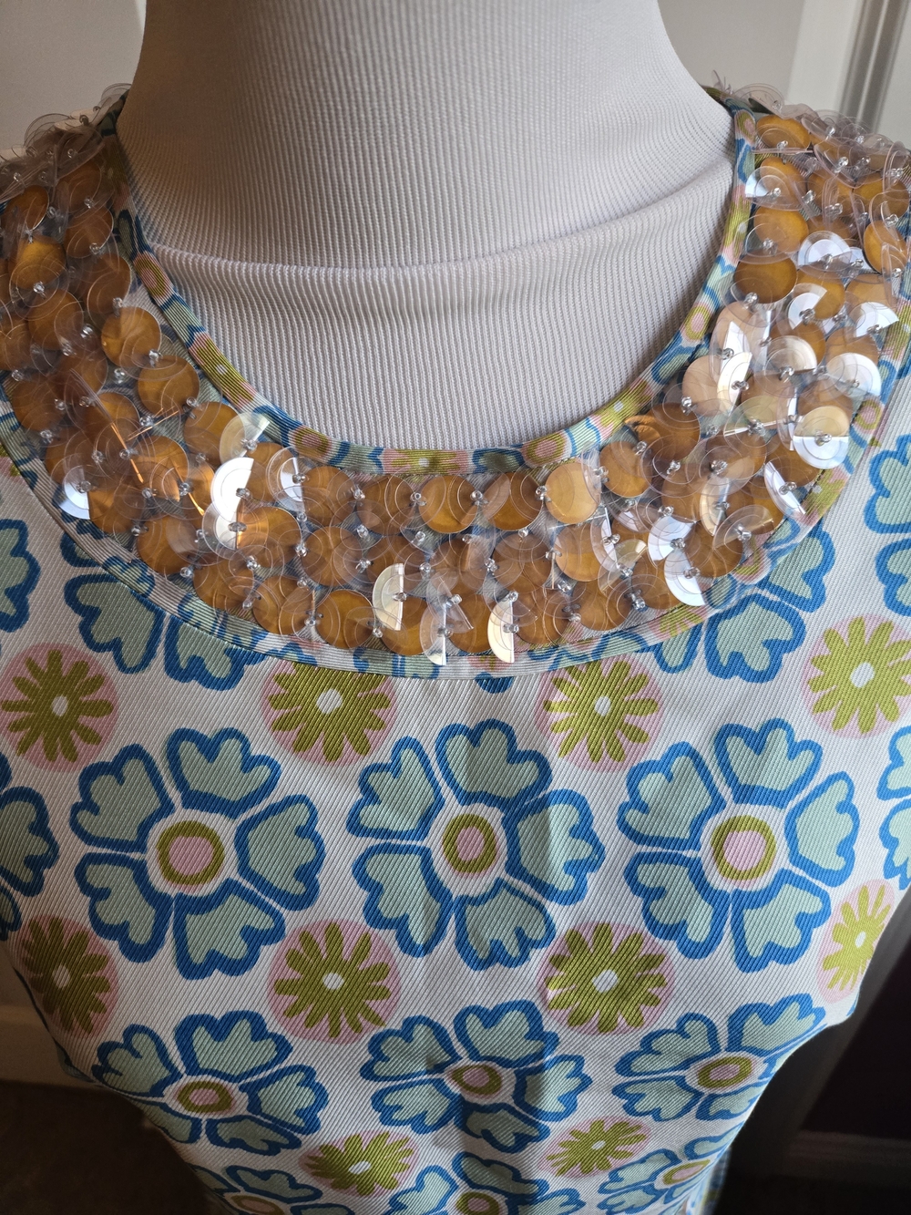 NWT Tory Burch Blue and Green Floral Midi Dress with Beaded Neckline - 8 - Picture 3 of 10